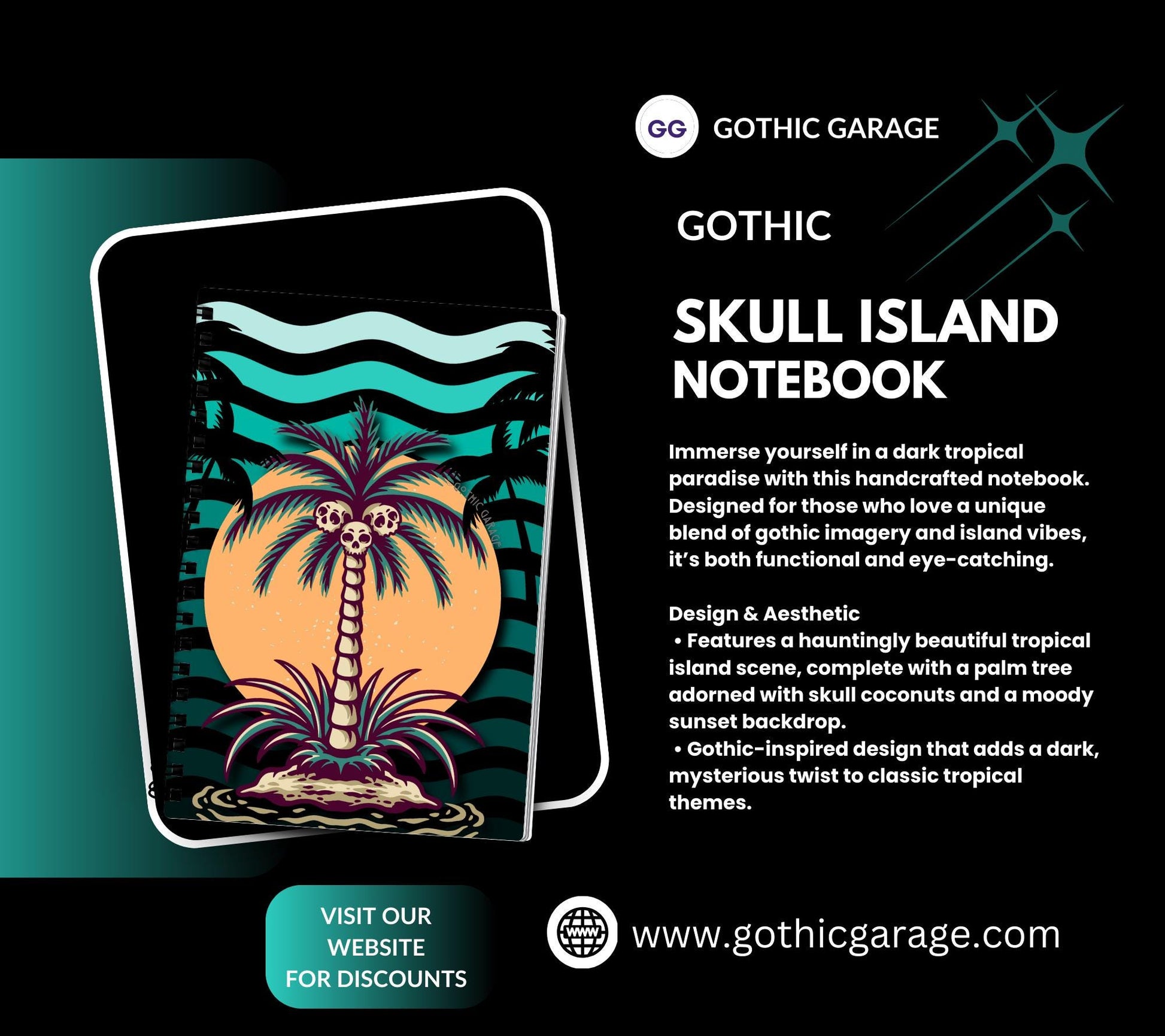 Gothic Tropical Island Lined Notebook- 160 Pages for Daily Tasks, Note Taking, Journaling, & Dreamy Escapes-