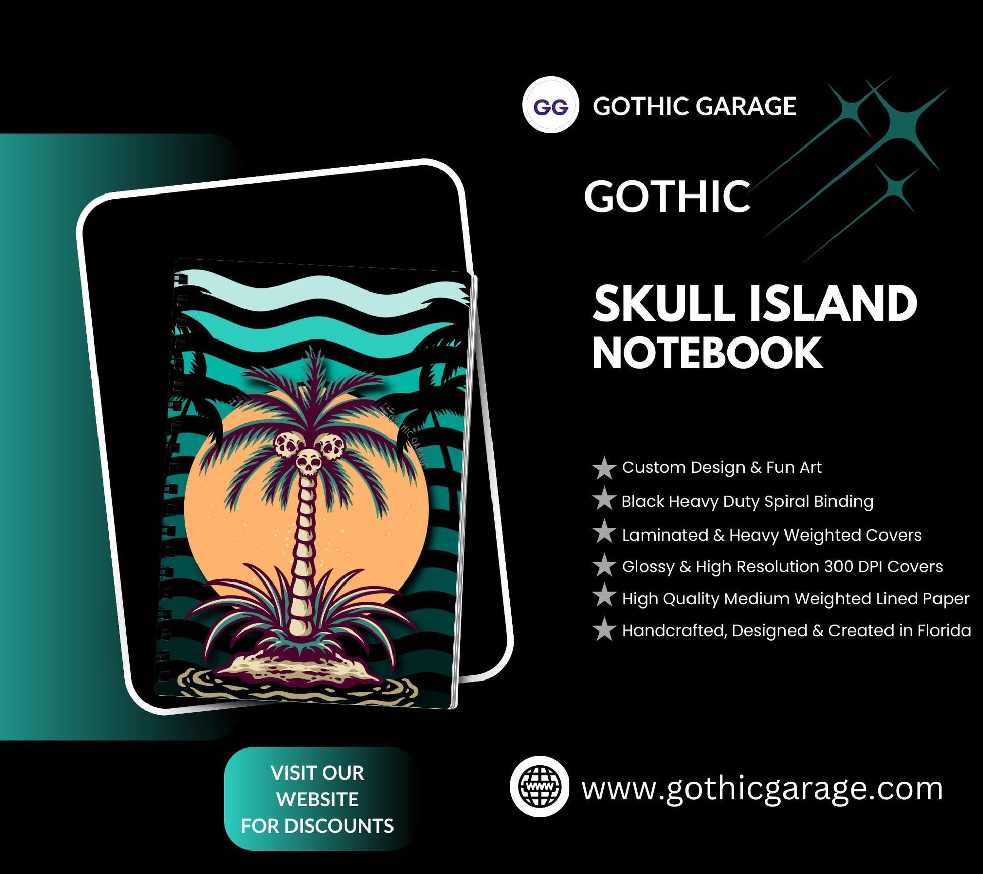 Gothic Tropical Island Lined Notebook- 160 Pages for Daily Tasks, Note Taking, Journaling, & Dreamy Escapes-