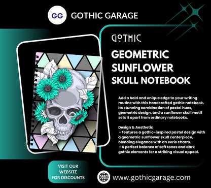 Gothic Geometric Sunflower Skull Lined Notebook- 160 Pages for Daily Tasks, Note Taking, Journaling, & Dreamy Escapes-