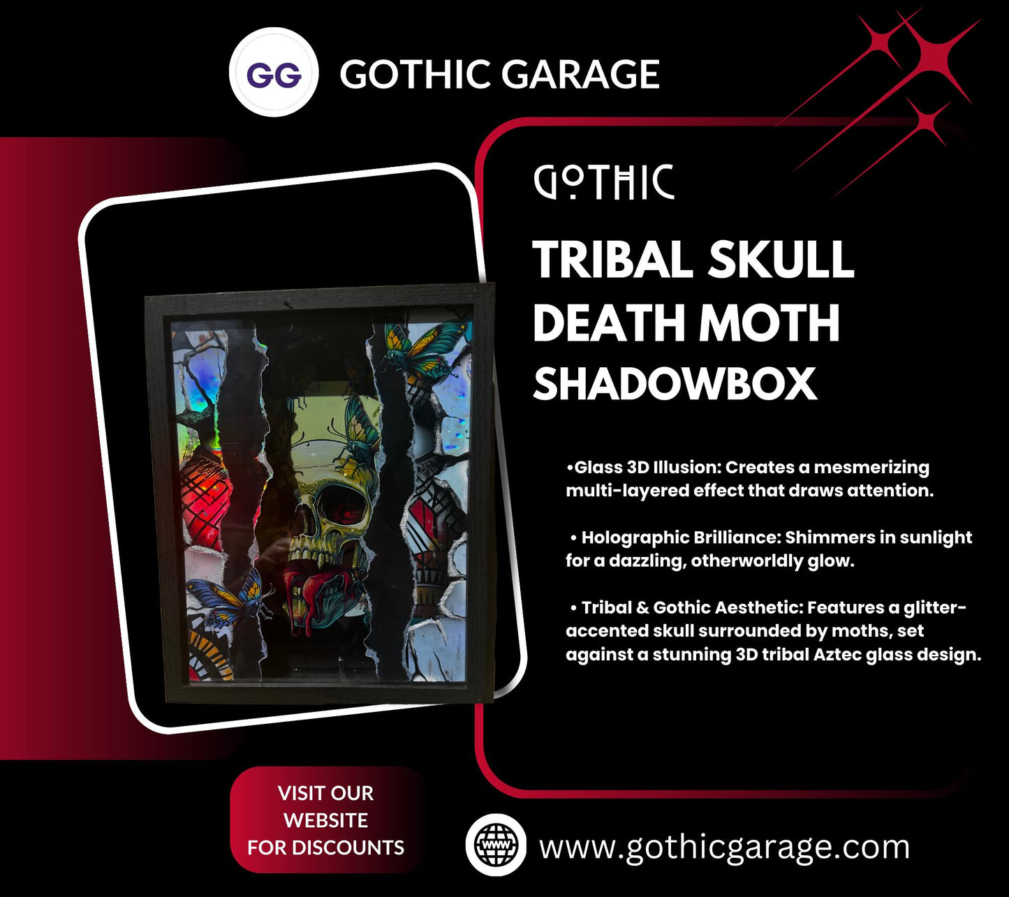 Gothic Tribal Skull & Death Moth Shadowbox, Unique Dark Academia Wall Decor, Perfect Art for a Gothic Living Spcae