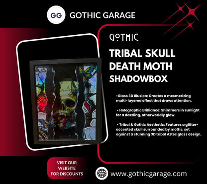 Gothic Tribal Skull & Death Moth Shadowbox, Unique Dark Academia Wall Decor, Perfect Art for a Gothic Living Spcae