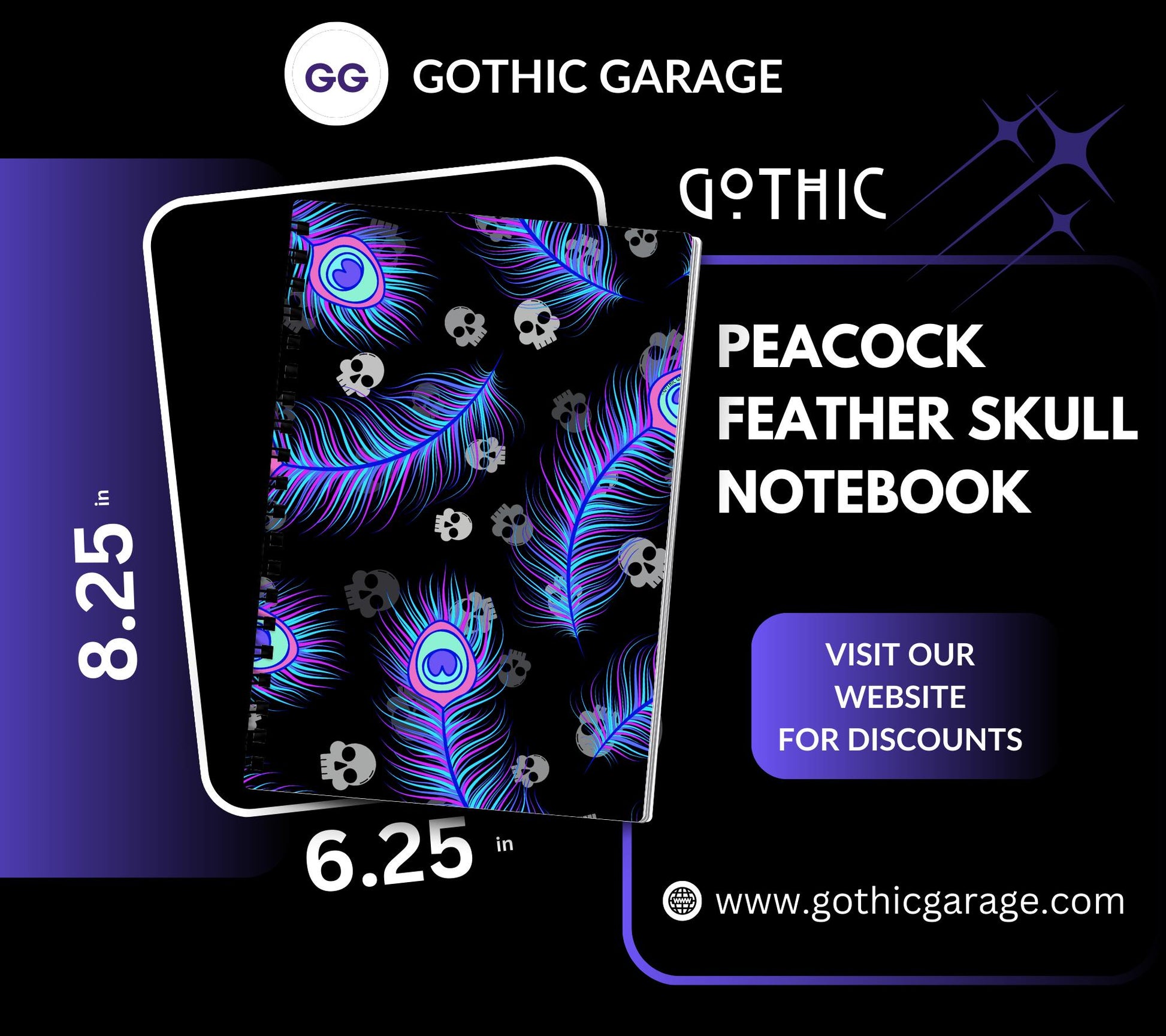 Peacock Feather Skull Lined Notebook- 160 Pages for Daily Tasks, Note Taking, Journaling, & Dreamy Escapes-