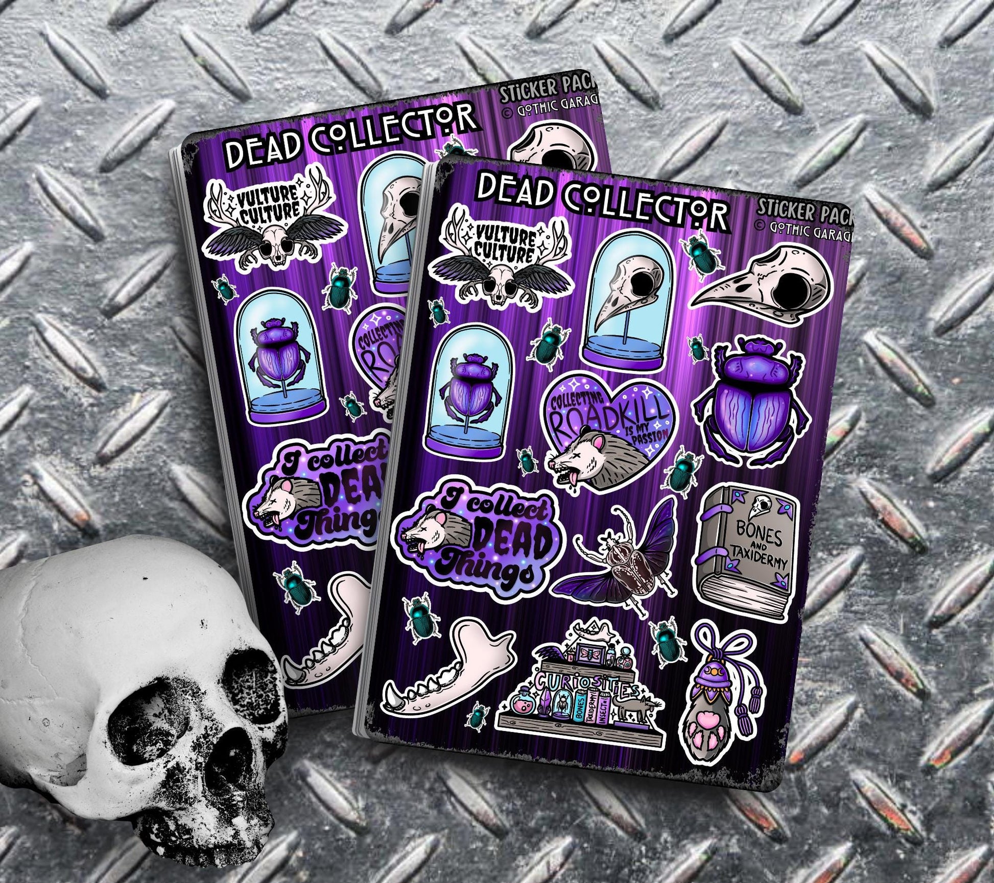 Gothic Dead Collector Sticker Sheet, Aesthetic Skulls, Oddities & Bugs - Perfect for Scrapbooking and Collecting