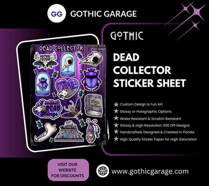 Gothic Dead Collector Sticker Sheet, Aesthetic Skulls, Oddities & Bugs - Perfect for Scrapbooking and Collecting