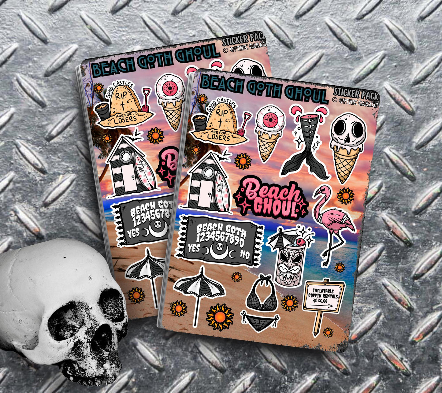 Beach Goth Ghoul Sticker Sheet – Where Spooky Meets Sunny - Perfect for Scrapbooking and Collecting