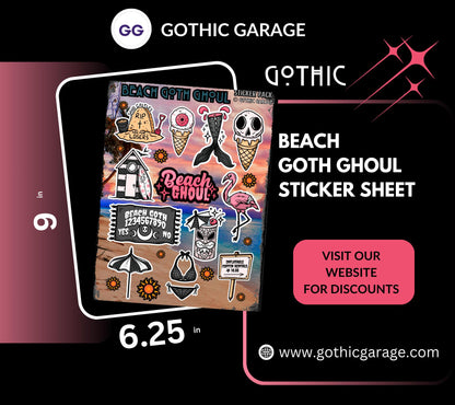 Beach Goth Ghoul Sticker Sheet – Where Spooky Meets Sunny - Perfect for Scrapbooking and Collecting