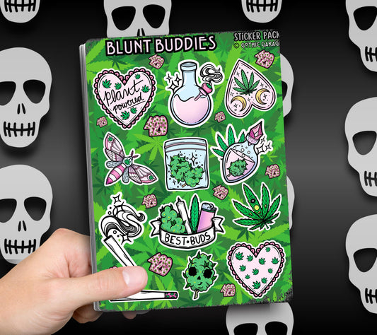 Gothic Marijuana Blunt Buddies Sticker Sheet – Where Fun Meets Plant-Powered Vibes! - Perfect for Scrapbooking and Collecting