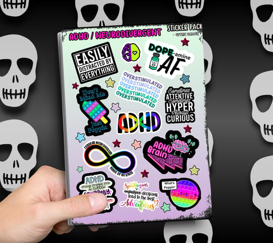 ADHD/Neurodivergent Funny & Sarcastic Sticker Sheet, Budget Friendly Gift for Friends, Collecting and Scrapbooking