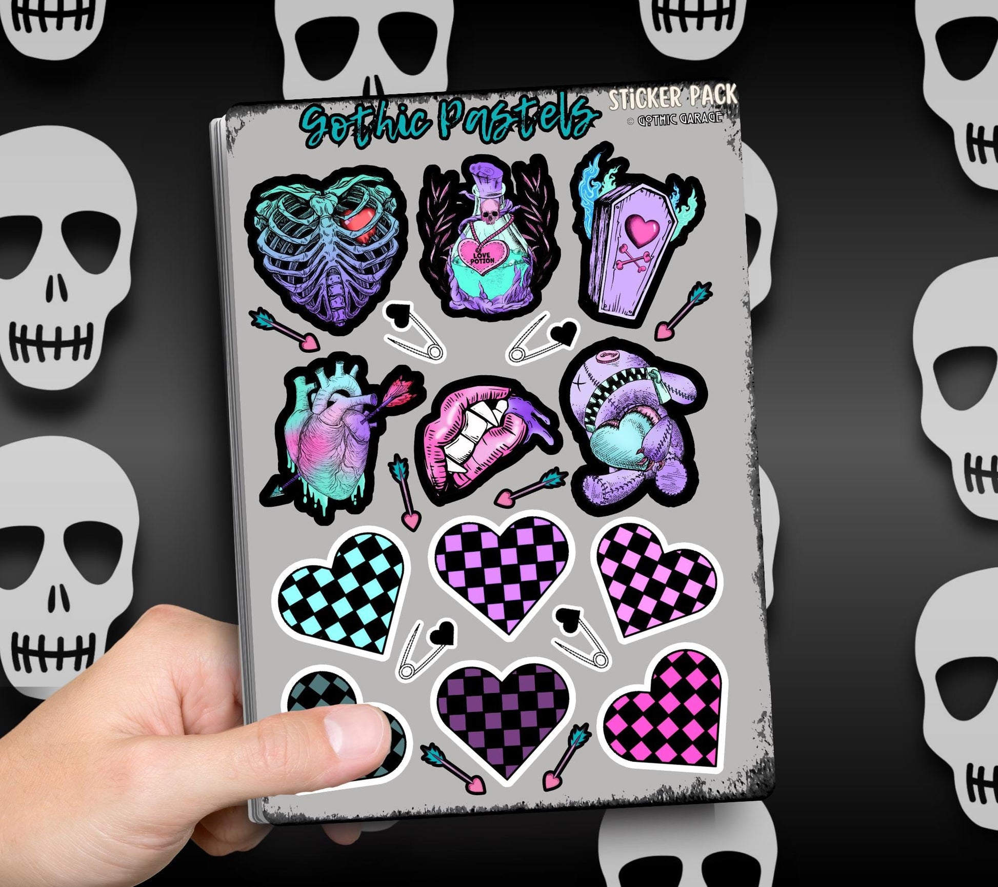 Gothic Pastel Hearts Sticker Sheets for Collecting and Scrapbooking - High-Quality, Vibrant Designs, Perfect Budget Friendly Gifts