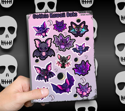 Gothic Kawaii Bats Sticker Sheets for Collecting and Scrapbooking - High-Quality, Vibrant Designs, Perfect Budget Friendly Gifts