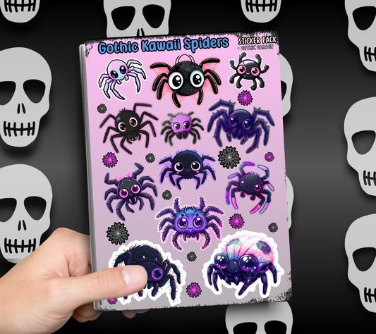 Gothic Kawaii Spiders Sticker Sheets for Collecting and Scrapbooking - High-Quality, Vibrant Designs, Perfect Budget Friendly Gifts