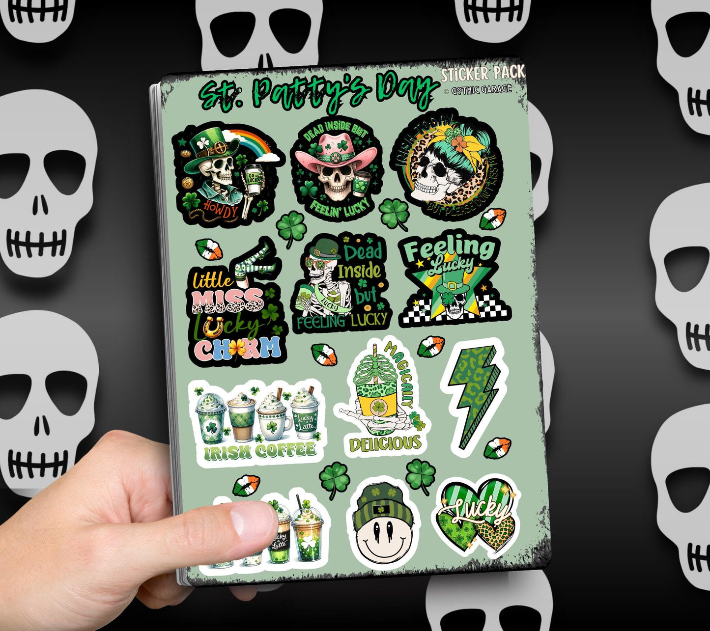 St. Patrick’s Day Sarcastic Skeleton Sticker Sheets for Collecting & Scrapbooking - High-Quality, Vibrant Designs