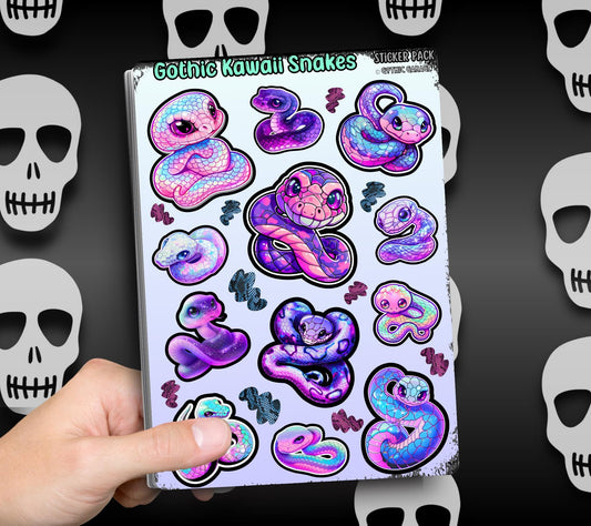 Gothic Kawaii Snakes Sticker Sheets for Collecting and Scrapbooking - High-Quality, Vibrant Designs, Perfect Budget Friendly Gifts