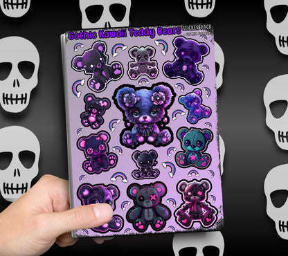 Gothic Kawaii Teddy Bears Sticker Sheets for Collecting and Scrapbooking - High-Quality, Vibrant Designs, Perfect Budget Friendly Gifts