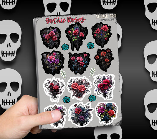 Gothic Watercolor Roses Sticker Sheets for Collecting and Scrapbooking - High-Quality, Vibrant Designs, Perfect Budget Friendly Gifts