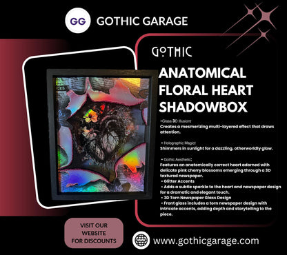 Gothic Anatomically Correct Floral Heart Shadowbox, Unique Dark Academia Wall Decor, Perfect Art for a Gothic Living Space