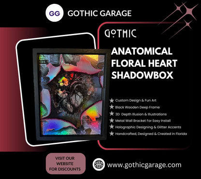 Gothic Anatomically Correct Floral Heart Shadowbox, Unique Dark Academia Wall Decor, Perfect Art for a Gothic Living Space