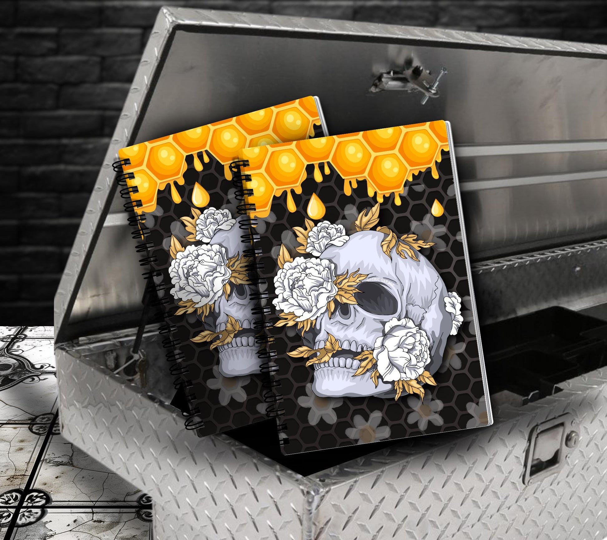 Gothic Skull & Honeycomb Daisies, Lined Notebook for Daily Tasks, Notes, and Personal Writing