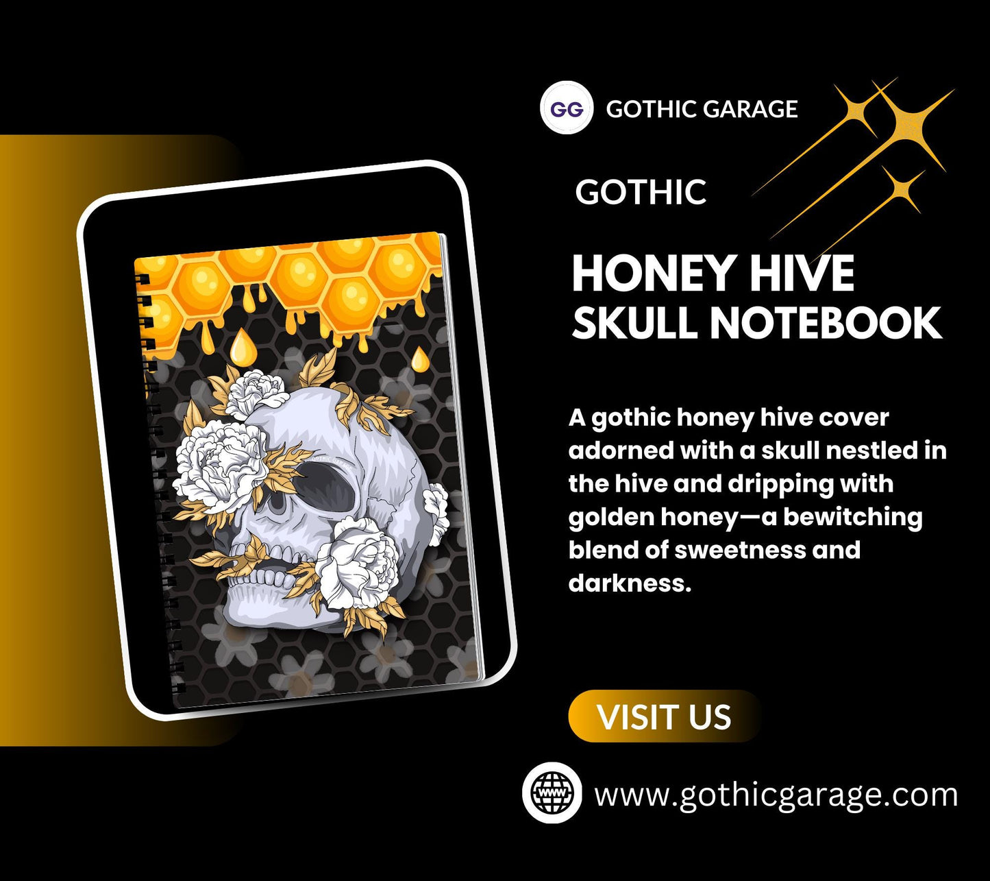 Gothic Skull & Honeycomb Daisies, Lined Notebook for Daily Tasks, Notes, and Personal Writing