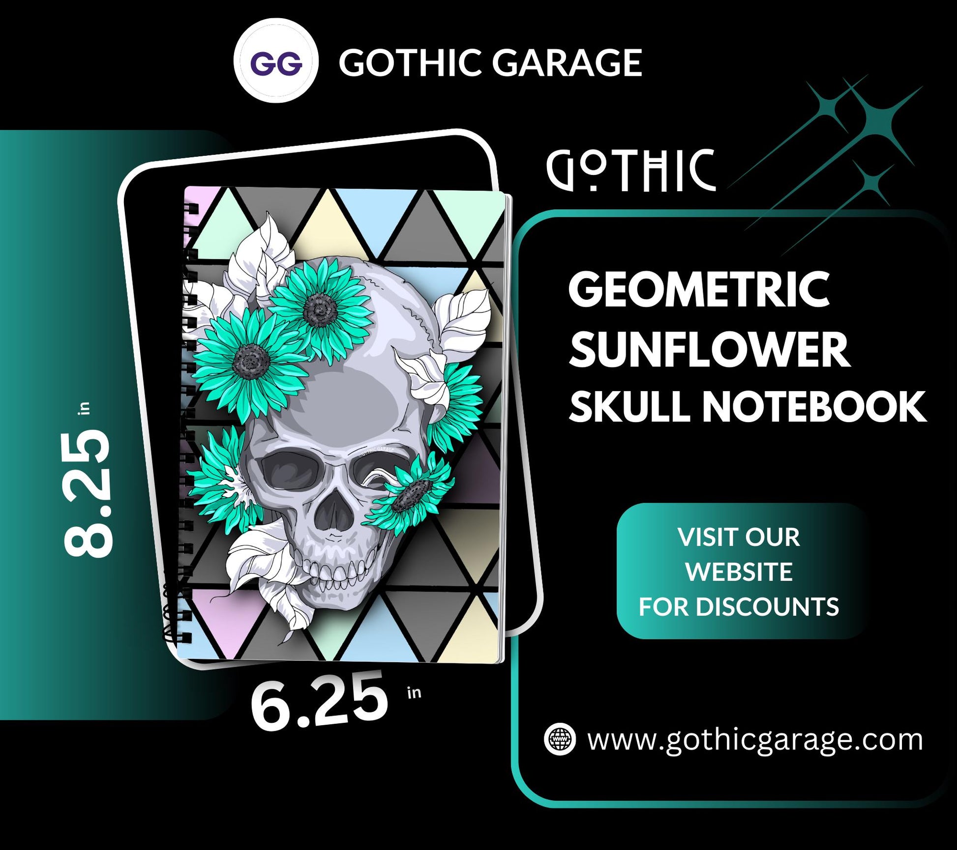 Gothic Geometric Sunflower Skull Lined Notebook- 160 Pages for Daily Tasks, Note Taking, Journaling, & Dreamy Escapes-