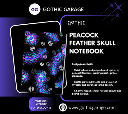 Peacock Feather Skull Lined Notebook- 160 Pages for Daily Tasks, Note Taking, Journaling, & Dreamy Escapes-