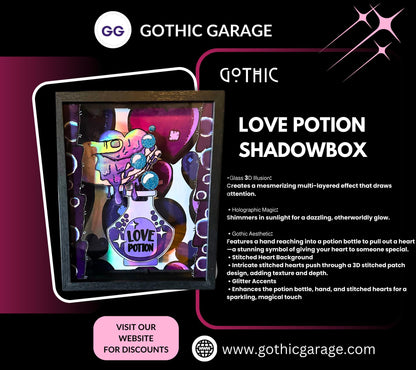 Gothic Love Potion Shadowbox, Unique Dark Academia Wall Decor, Perfect Art for a Gothic Living Space or Valentine’s Day