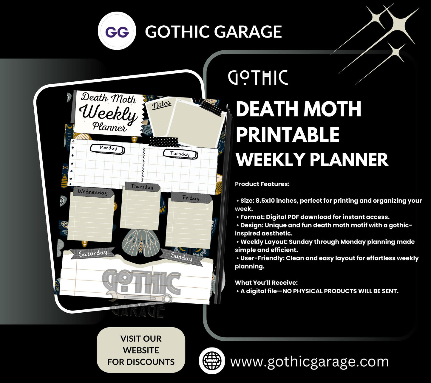 Printable Death Moth Weekly Planner – Download & Organize Your Week with Gothic Elegance