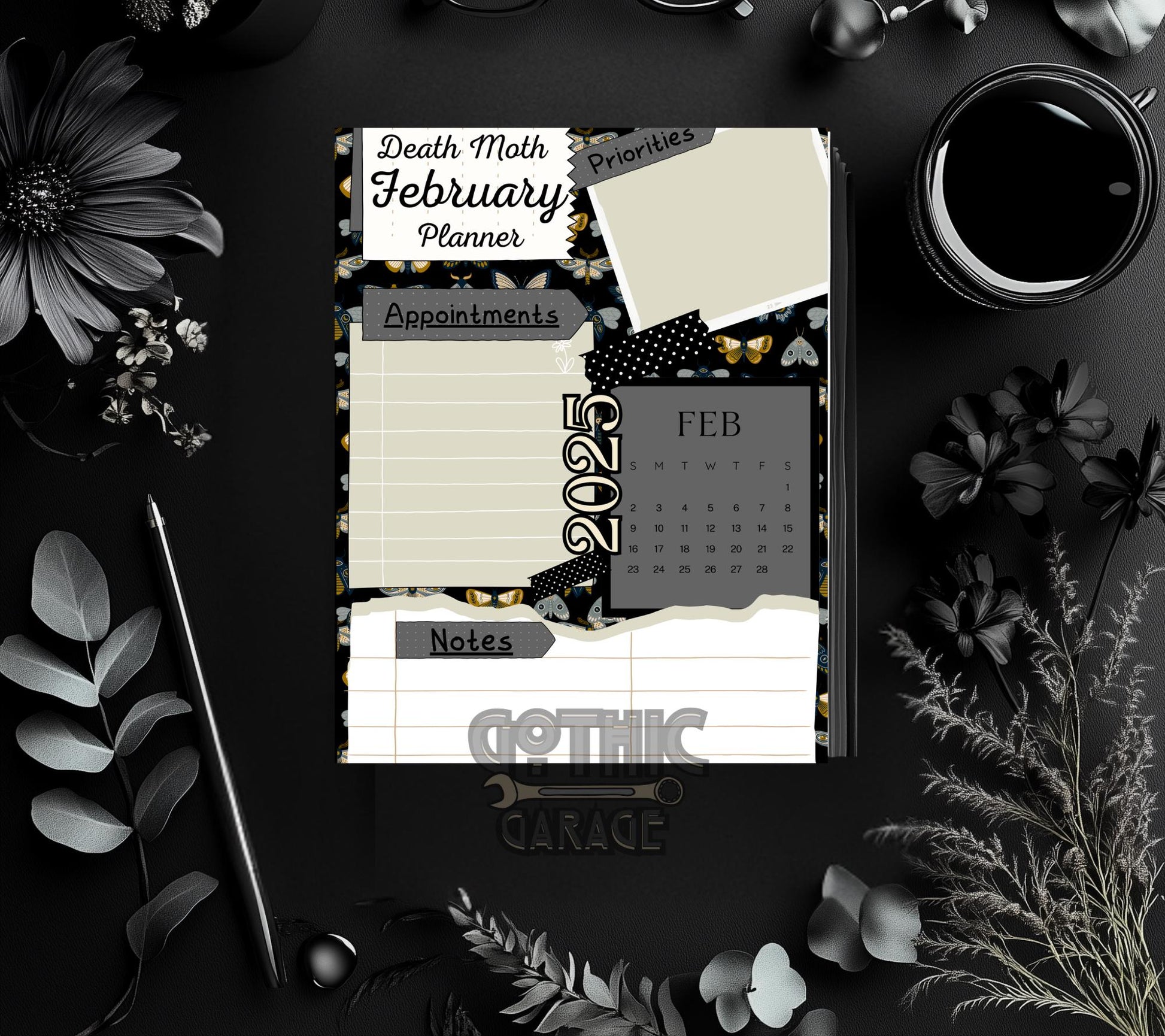 Printable Death Moth 2025 Yearly Planner – Download & Organize Your Months with Gothic Elegance