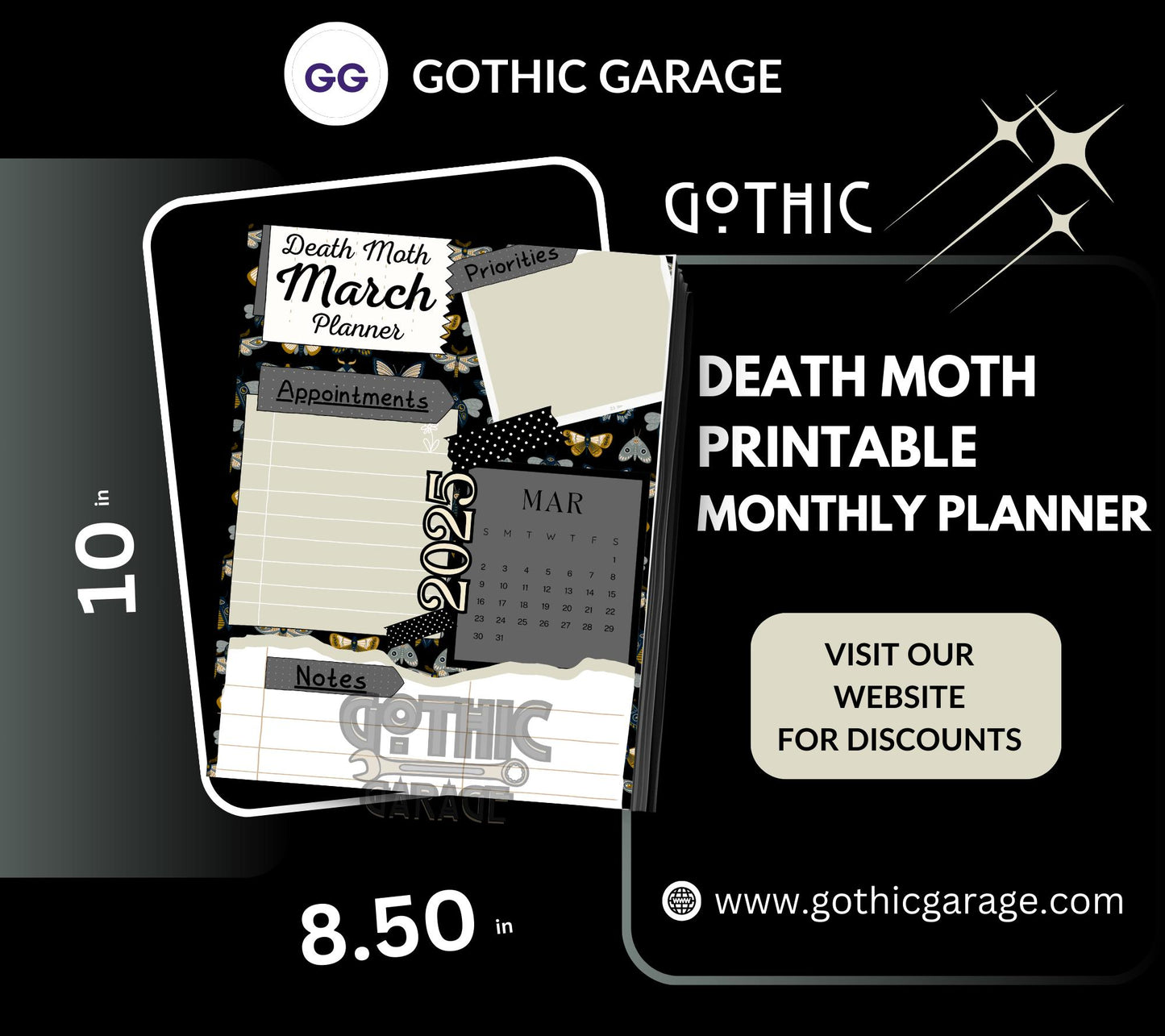 Printable Death Moth 2025 Yearly Planner – Download & Organize Your Months with Gothic Elegance