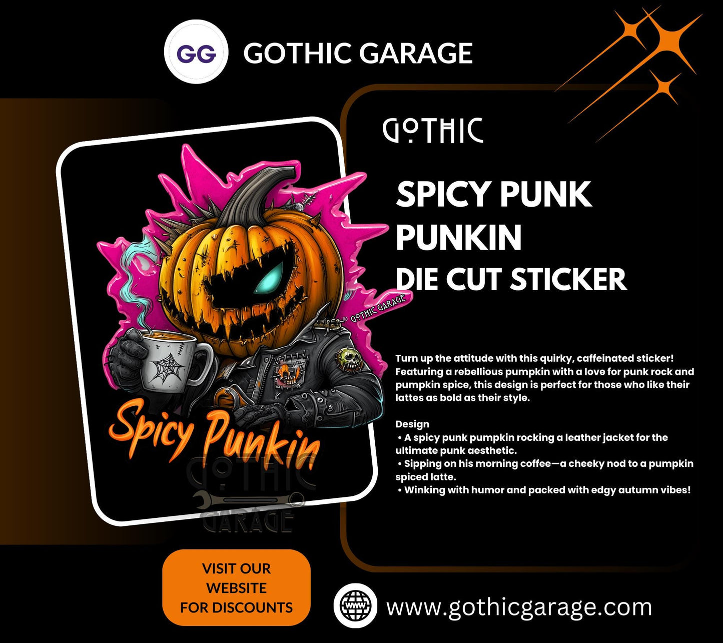 Punk Rock Spicy Punkin Waterproof Die Cut Sticker, Choose Between Glossy or Holographic, Perfect to Add Fun to any Surface