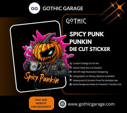 Punk Rock Spicy Punkin Waterproof Die Cut Sticker, Choose Between Glossy or Holographic, Perfect to Add Fun to any Surface