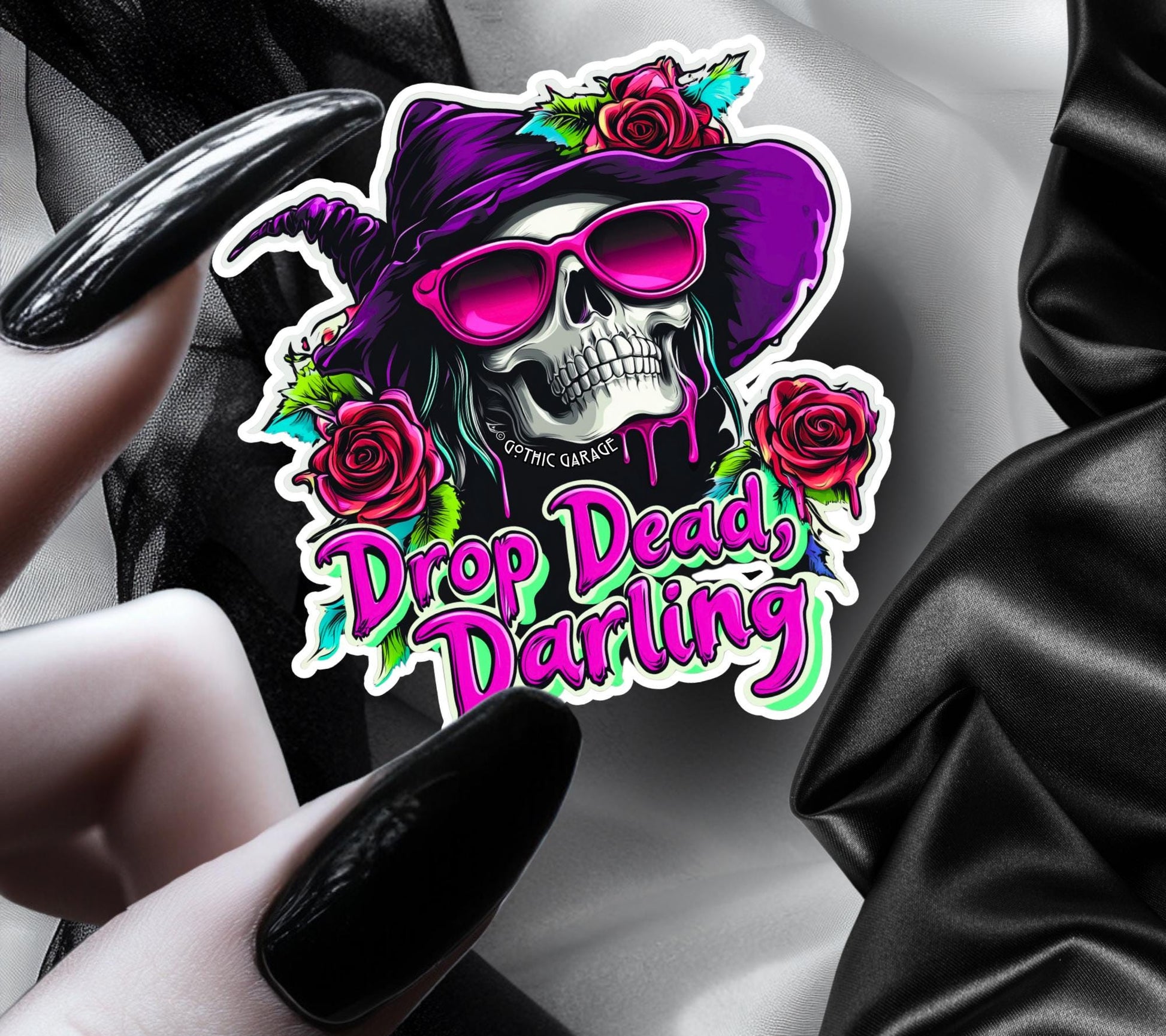 Sassy Witch Skeleton Waterproof Die Cut Sticker, Choose Between Glossy or Holographic, Perfect to Add Fun to any Surface