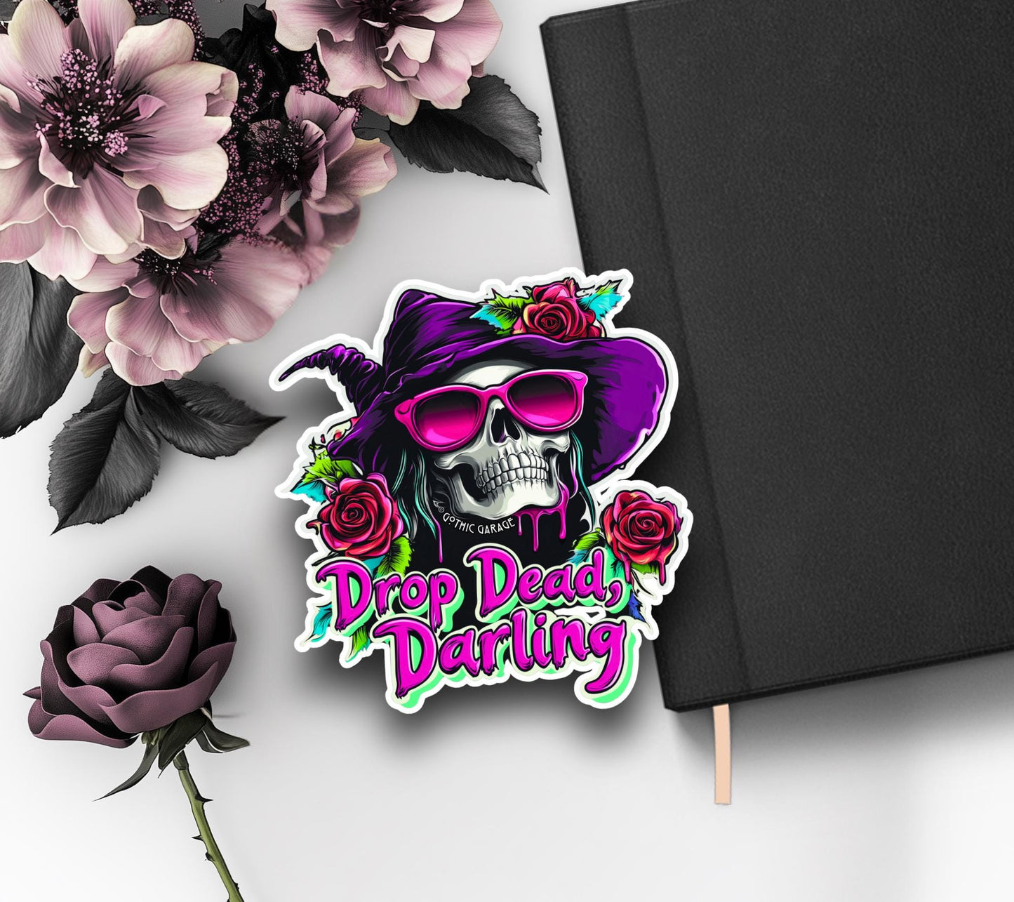 Sassy Witch Skeleton Waterproof Die Cut Sticker, Choose Between Glossy or Holographic, Perfect to Add Fun to any Surface