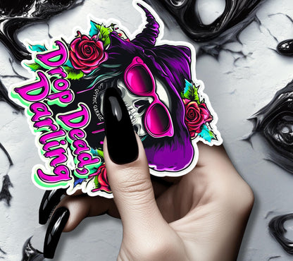 Sassy Witch Skeleton Waterproof Die Cut Sticker, Choose Between Glossy or Holographic, Perfect to Add Fun to any Surface