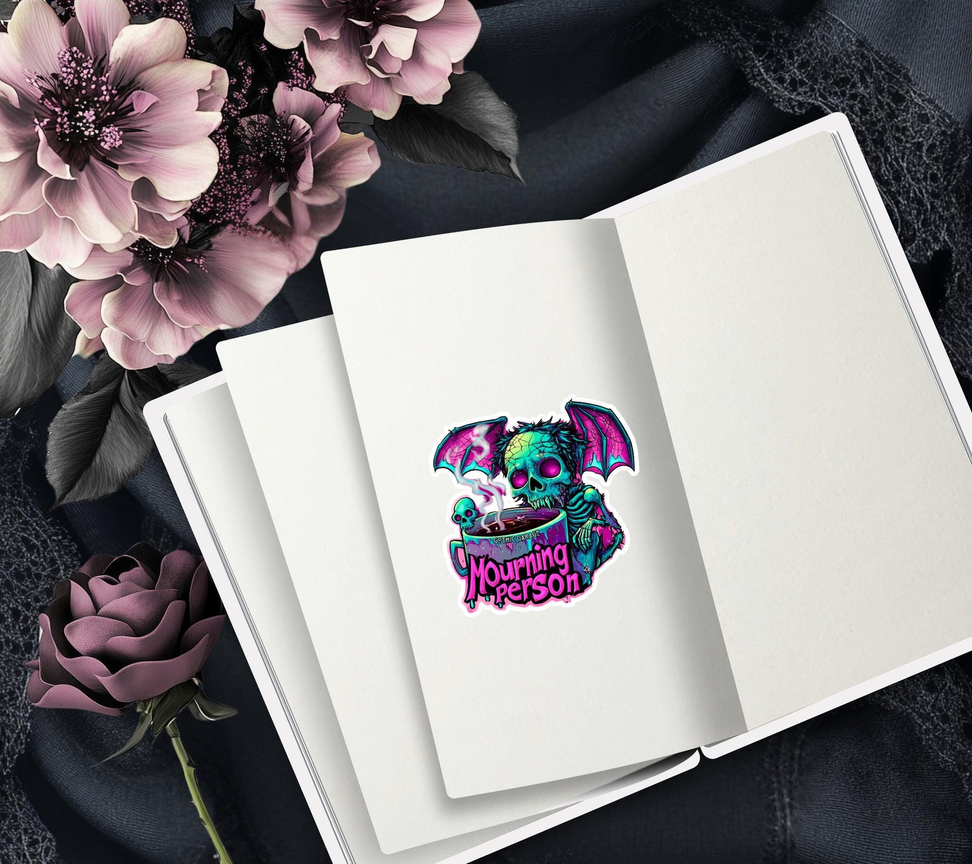 Mourning Skeleton Ghoul Waterproof Die Cut Sticker, Choose Between Glossy or Holographic, Perfect to Add Fun to any Surface