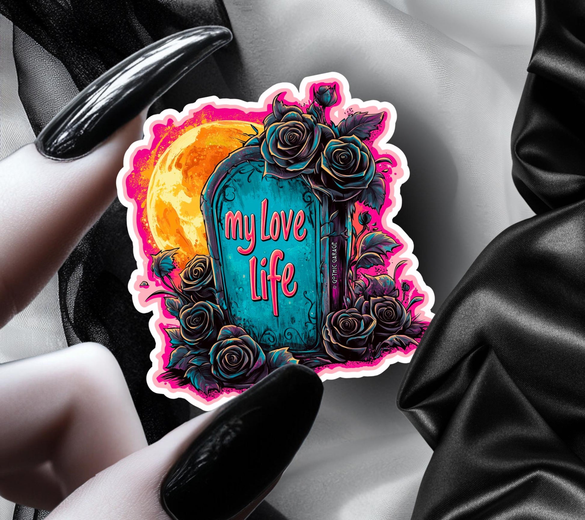 Dead Love Life Tombstone Waterproof Die Cut Sticker, Choose Between Glossy or Holographic, Perfect to Add Fun to any Surface