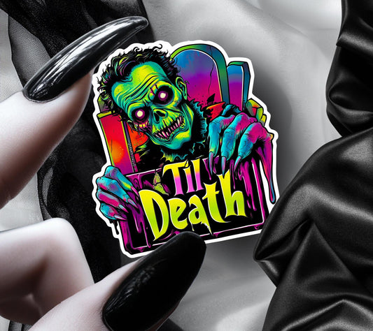 TIL Death Frankenstein Waterproof Die Cut Sticker, Choose Between Glossy or Holographic, Perfect to Add Fun to any Surface