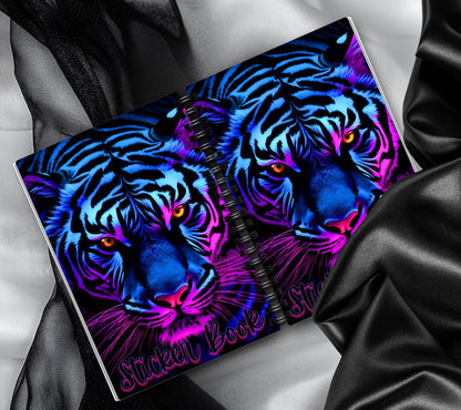 Neon Tiger Reusable Sticker Book, Personalized Waterproof Album and Kid Friendly Design