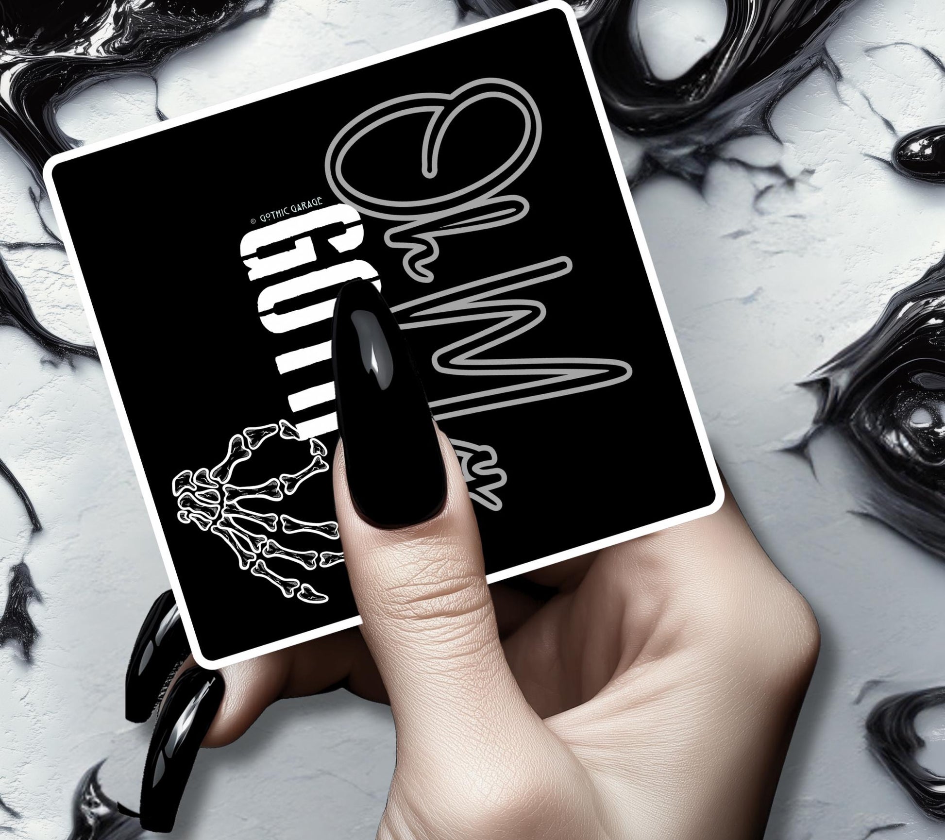 Oh My Goth Skeleton Hand Waterproof Die Cut Sticker, Choose Between Glossy or Holographic, Perfect to Add Fun to any Surface