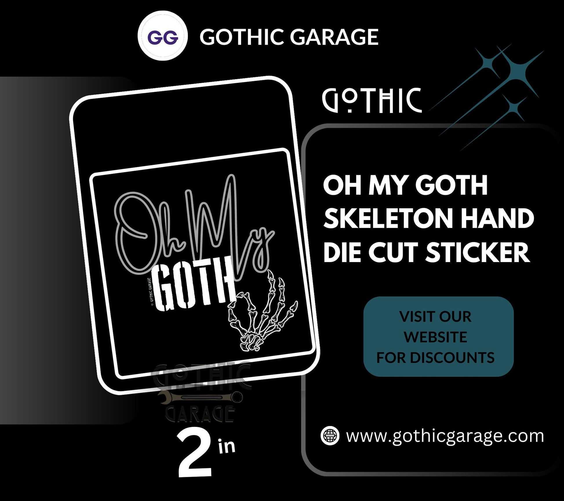 Oh My Goth Skeleton Hand Waterproof Die Cut Sticker, Choose Between Glossy or Holographic, Perfect to Add Fun to any Surface