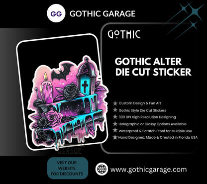 Graffiti Gothic Alter Waterproof Die Cut Sticker, Choose Between Glossy or Holographic, Perfect to Add Fun to any Surface