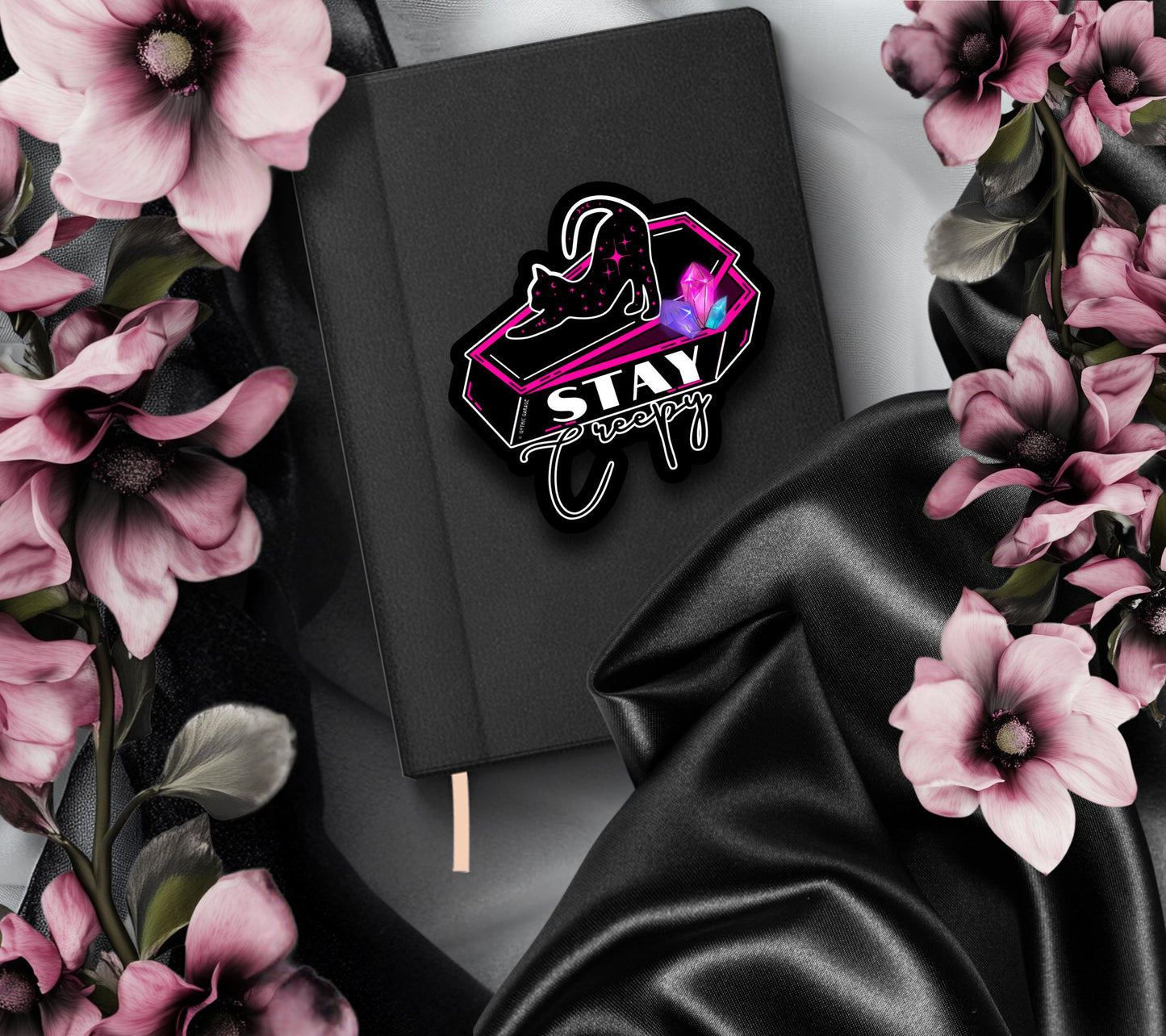 Stay Creepy Coffin Cat, Waterproof Die Cut Sticker, Choose Between Glossy or Holographic, Perfect to Add Fun to any Surface