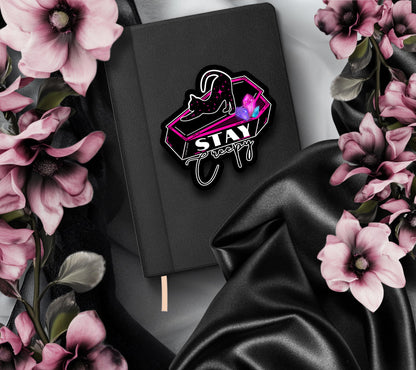 Stay Creepy Coffin Cat, Waterproof Die Cut Sticker, Choose Between Glossy or Holographic, Perfect to Add Fun to any Surface