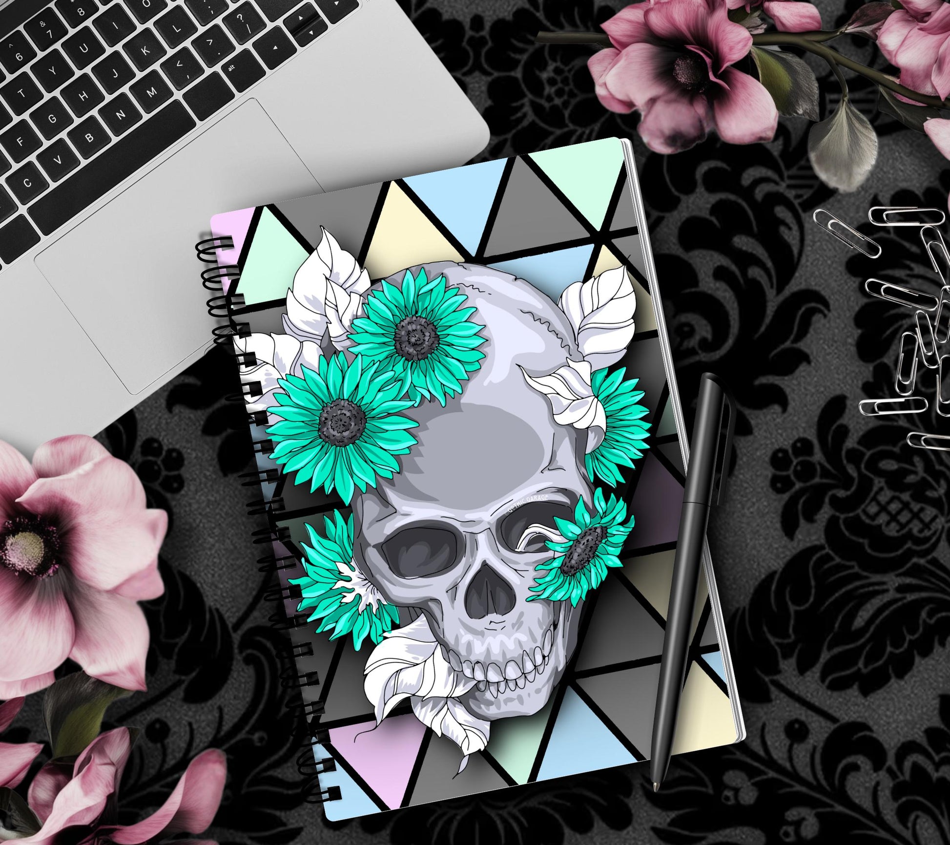 Gothic Geometric Sunflower Skull Lined Notebook- 160 Pages for Daily Tasks, Note Taking, Journaling, & Dreamy Escapes-