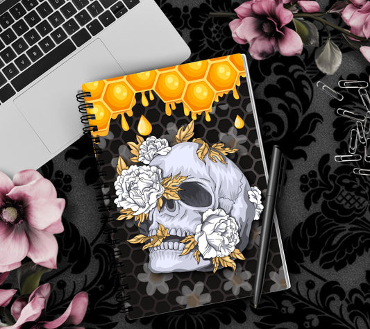 Gothic Skull & Honeycomb Daisies, Lined Notebook for Daily Tasks, Notes, and Personal Writing