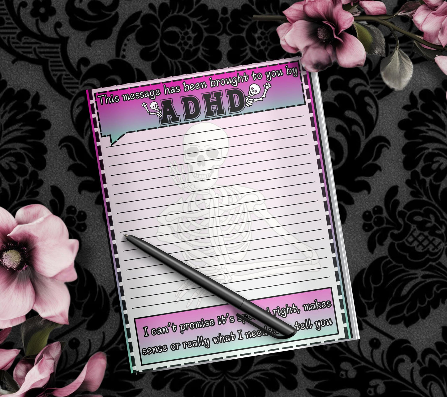 ADHD Funny Skeleton Notepad: Sarcastic Work Notes