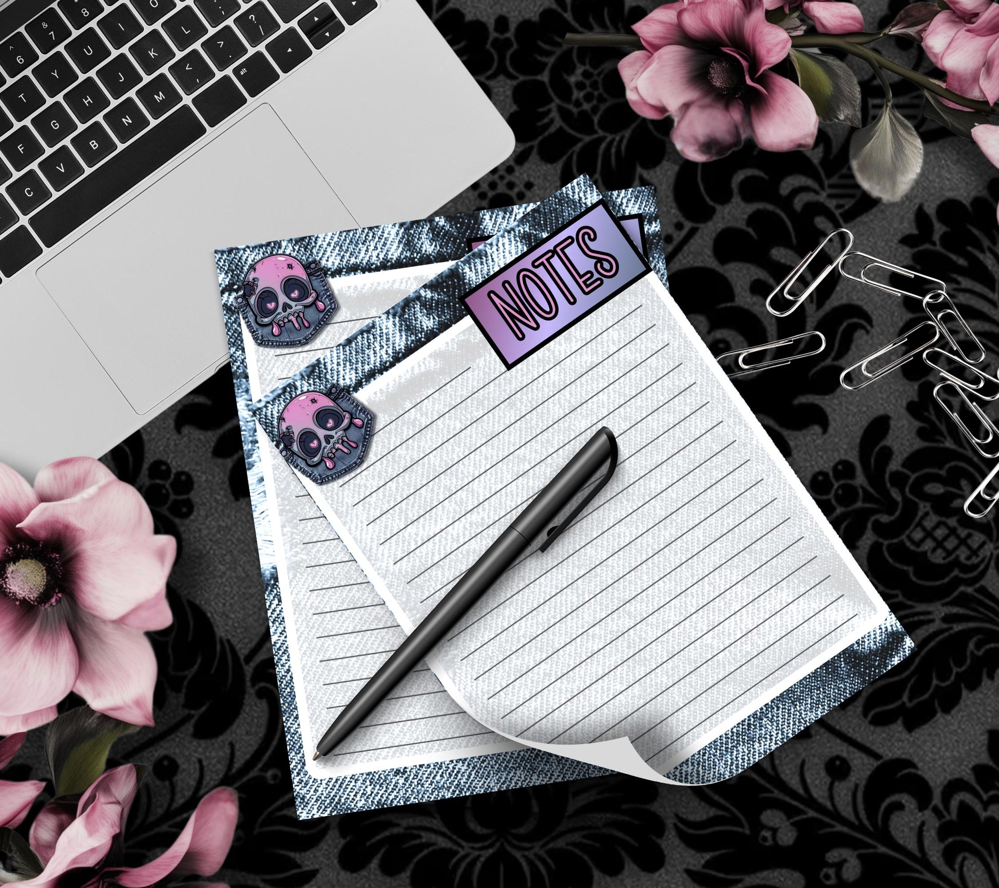 Denim & Dead, Blue Jean Styled Notepad, Goth Stationery for Taking Notes or Task Management, Perfect Personalized Birthday Gift