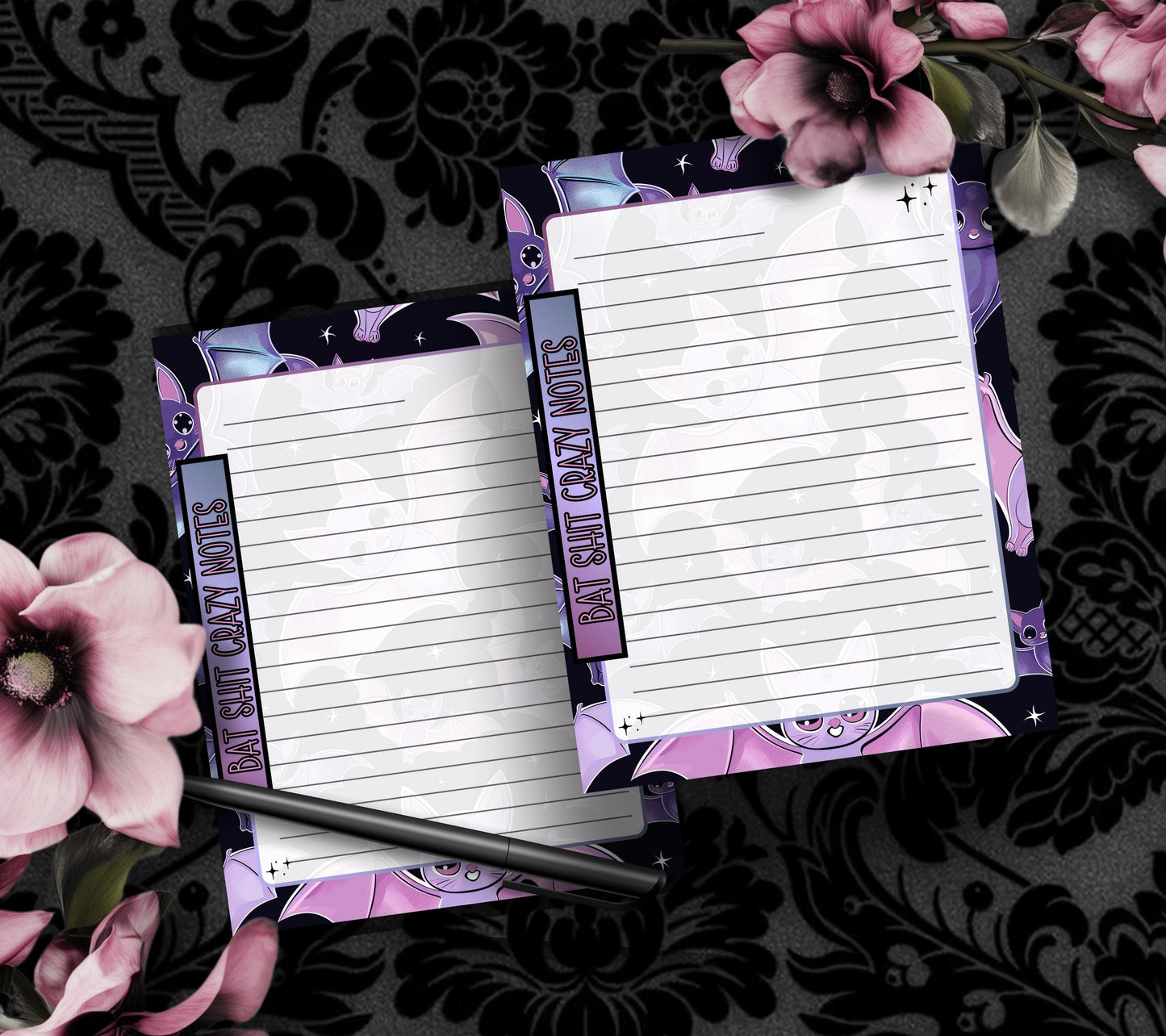 Gothic Kawaii Bat Shit Crazy Notepad, Goth Stationery for Taking Notes or Task Management, Perfect Personalized Birthday Gift