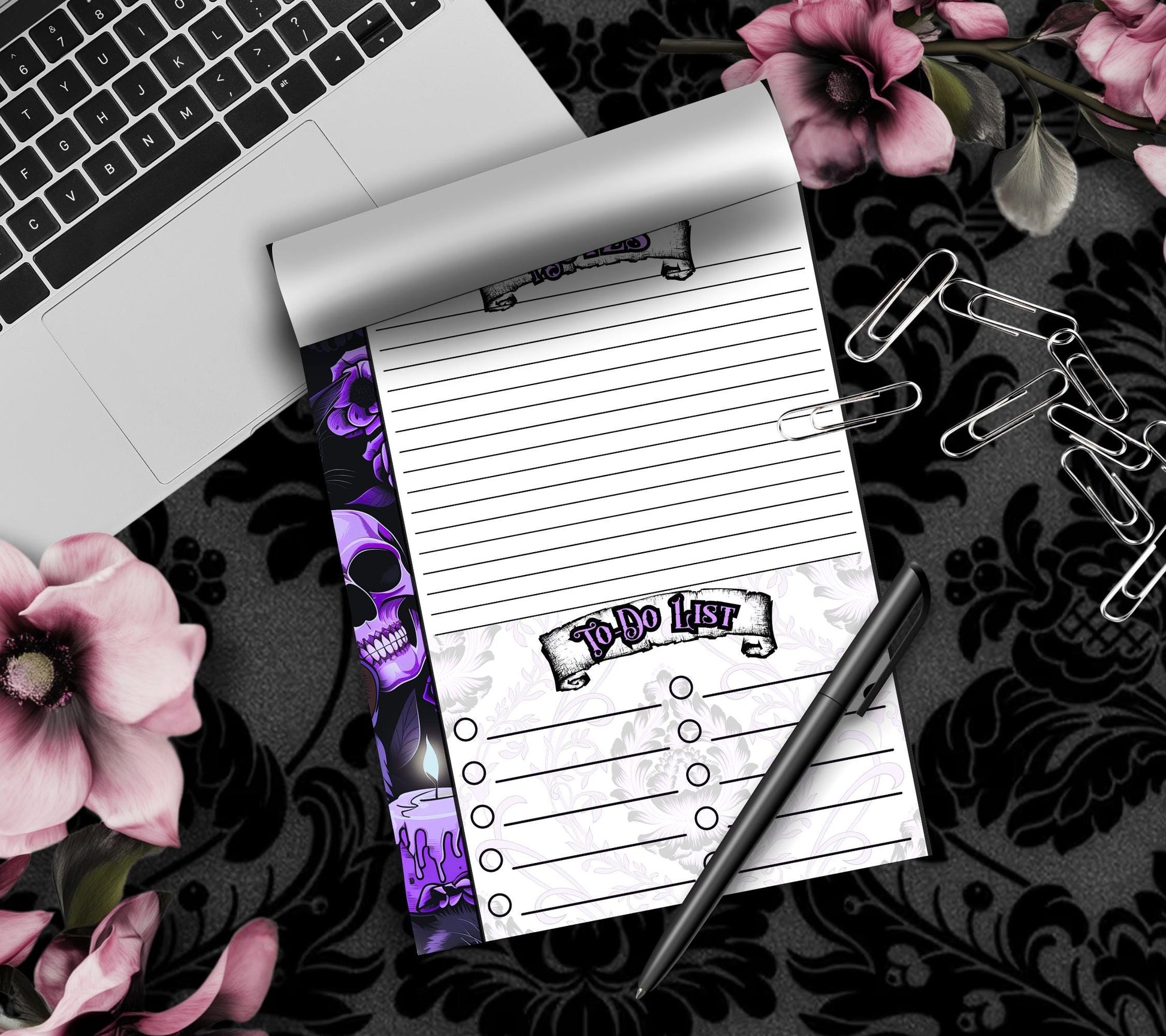 Gothic Midnight Skull & Dark Academia Notepad, Goth Stationery for Taking Notes or Task Management