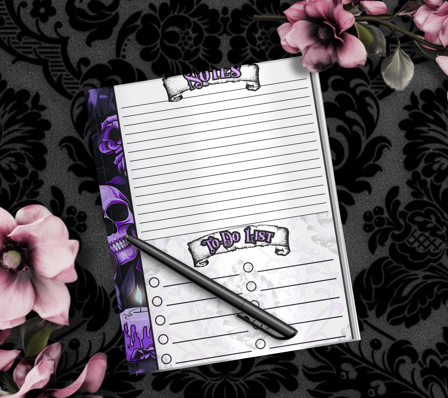 Gothic Midnight Skull & Dark Academia Notepad, Goth Stationery for Taking Notes or Task Management